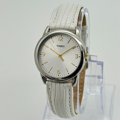 Women's TIMEX Classic Silver Tone 31mm Watch, White Leather Band, Excelle T2P120