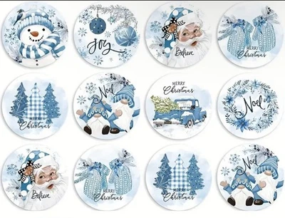 40 PCs Round 1 Inch Blue Merry Christmas Stickers Small Business Envelope Seals