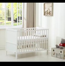 Wooden Baby Cot Bed "Orlando" & Water repellent Mattress Grey & white 