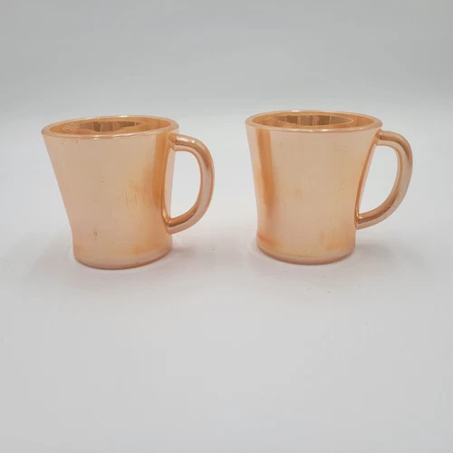 Vintage Fire King D-Handled Peach Lustre Milk Glass Mugs Lustreware Unmarked
