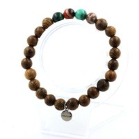 Armband Perlen Malachit Aus Kongo + Achat Traum- + Holz 8 Mm. Made In Fra