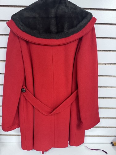 Vintage Davis of Boston L Red Wool Black Fleece Lined P Coat Button BLH - Picture 2 of 6