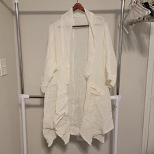 Luukaa Long Linen Asymmetrical Jacket Lagenlook White