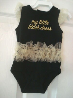Baby Essentials My Little Black Dress Bodysuit Gold Sparkle Tutu Size 9 Mo. NEW