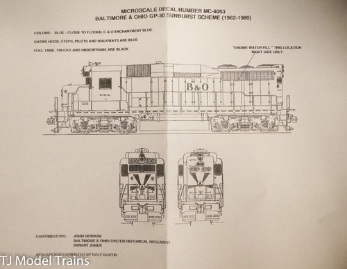 Microscale Decal #48-133 Baltimore & Ohio (BO) GP-30 Sunburst Scheme - Bild 2 von 2
