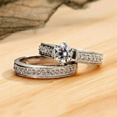 Bridal Ring 2Ctw Round Cut Simulate Diamond for Womens Set 14k White Gold Plated