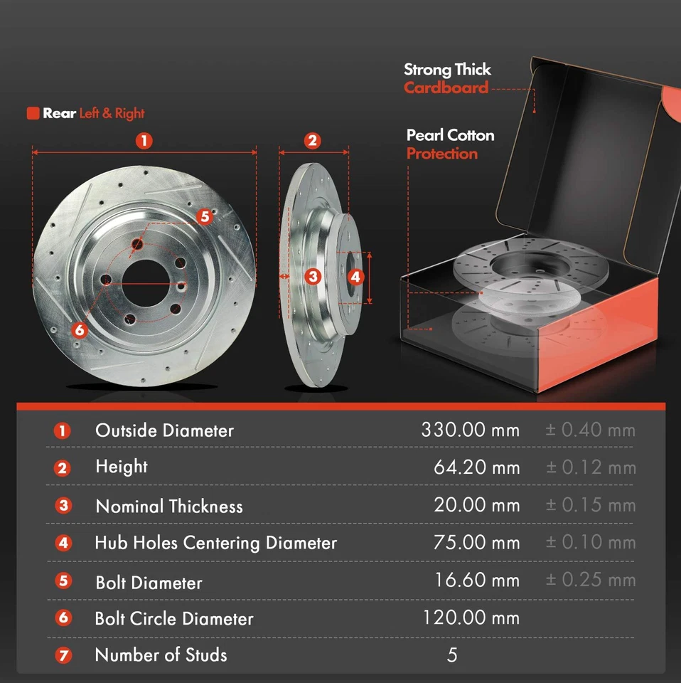 6 peças rotor de freio traseiro perfurado e pastilha de freio de cerâmica para BMW F10 528i 535i xDrive - Imagem 2 de 4