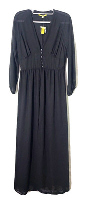 Gianni Bini Maxi Tunic Blouse S Longline Split Milkmaid Button Sheer Puff Sleeve