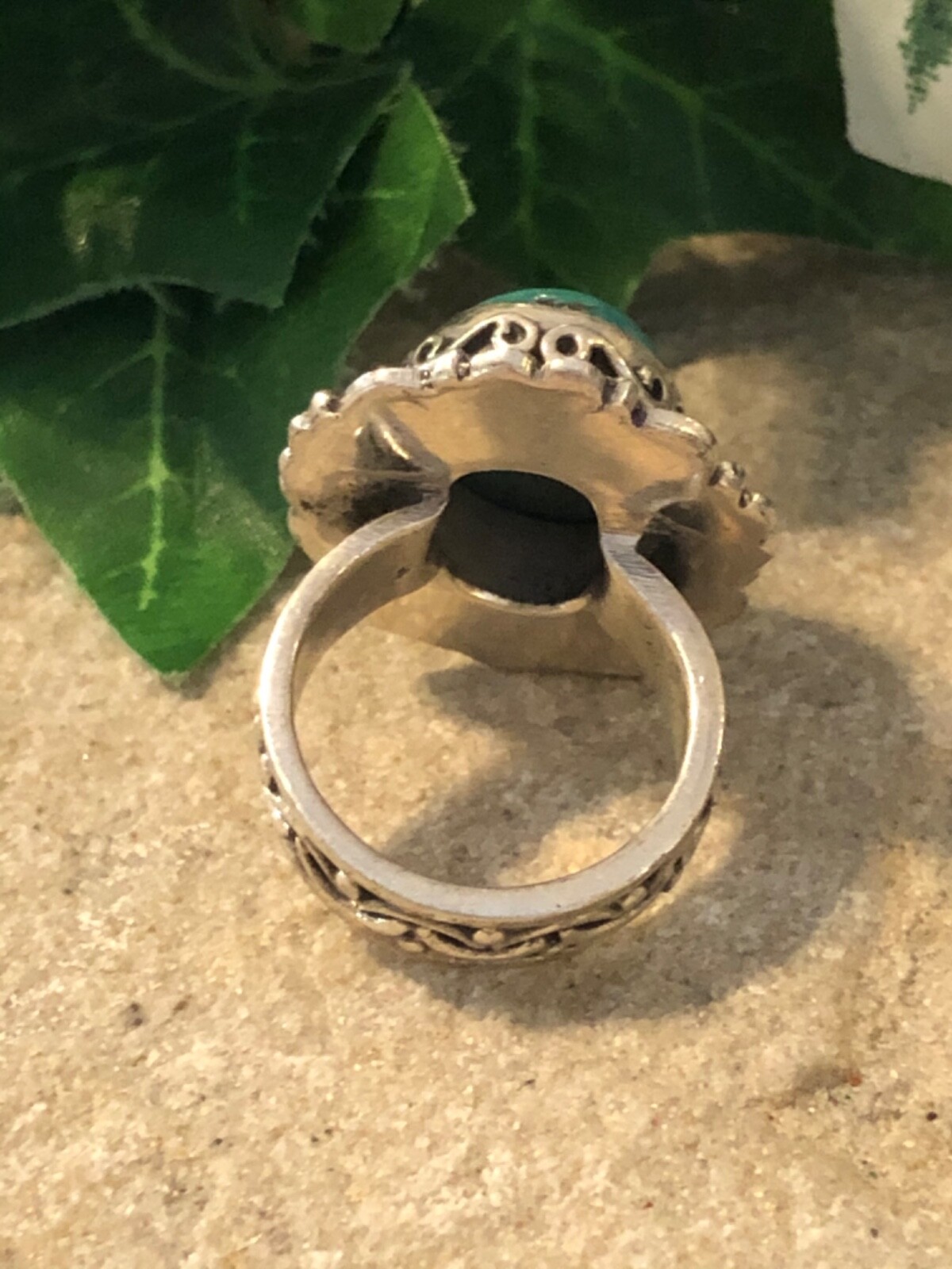 STERLING SILVER Large Turquoise Scroll Ring 15.6 … - image 4
