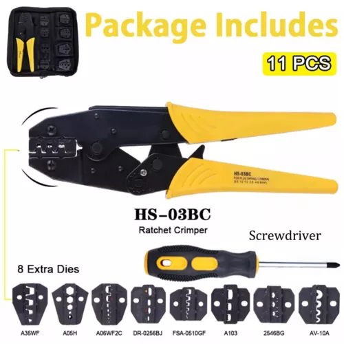Spezialeinsätze Crimpzange Set Kabel Ende Klemmen Draht Crimper Zange 8 Dies mit Koffer - Bild 2 von 12