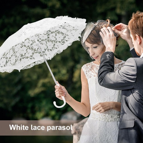 1x Bridal Lace Embroidered Umbrella White Beige Parasol Wedding Party Photo Prop - Picture 12 of 12