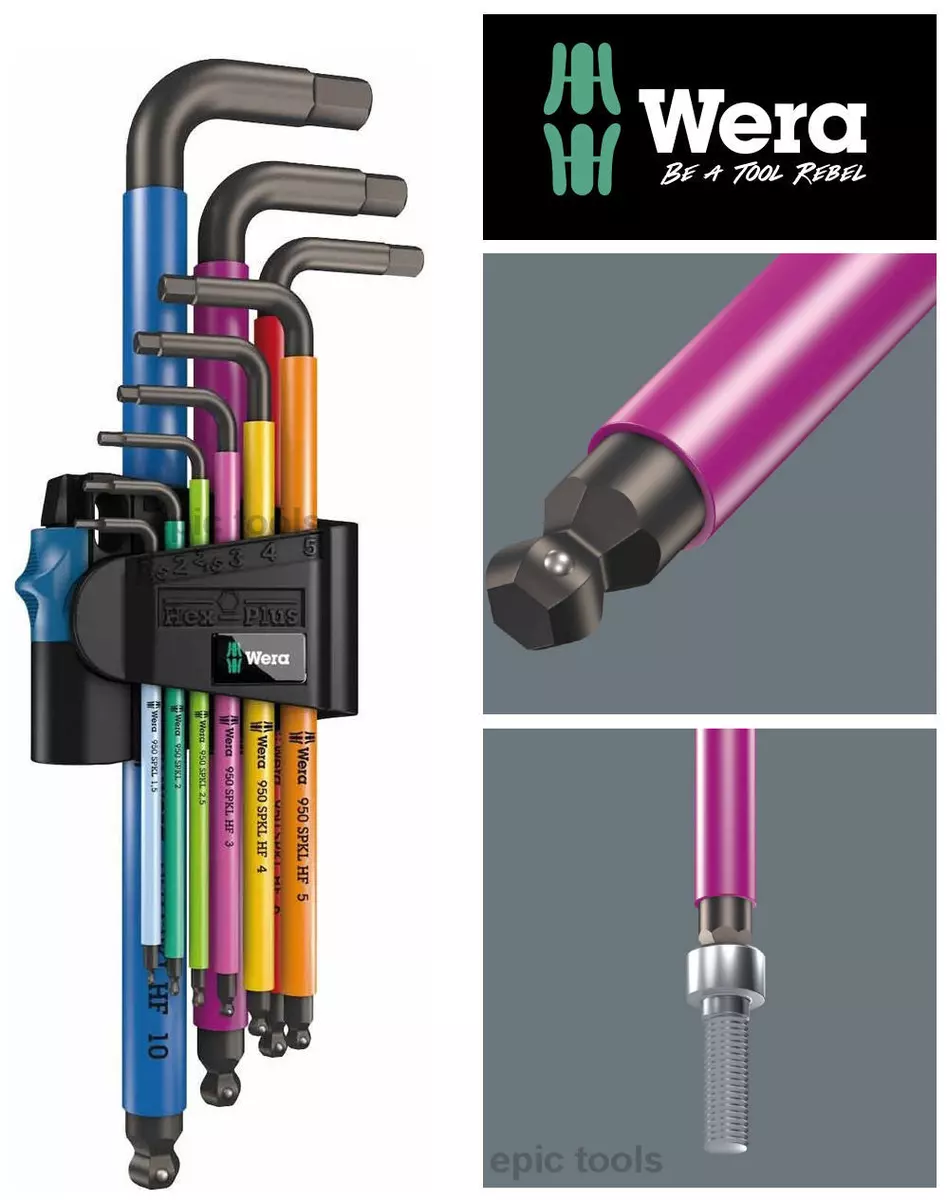 Wera HOLD FUNCTION Hex-Plus 9 Pce Multi Colour Ball-End Hex Allen