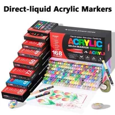 Direct-liquid Acrylic Marker Paint Brush Marker Pens for Rock Painting Ceramic