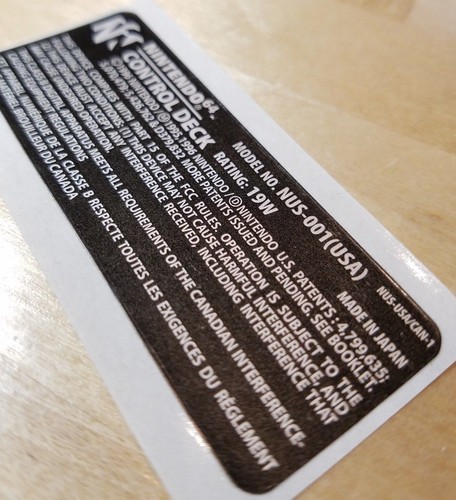 1 NINTENDO 64 N64 CONTROL DECK NUS-001(USA) Replacement Console Label Sticker - Picture 2 of 7