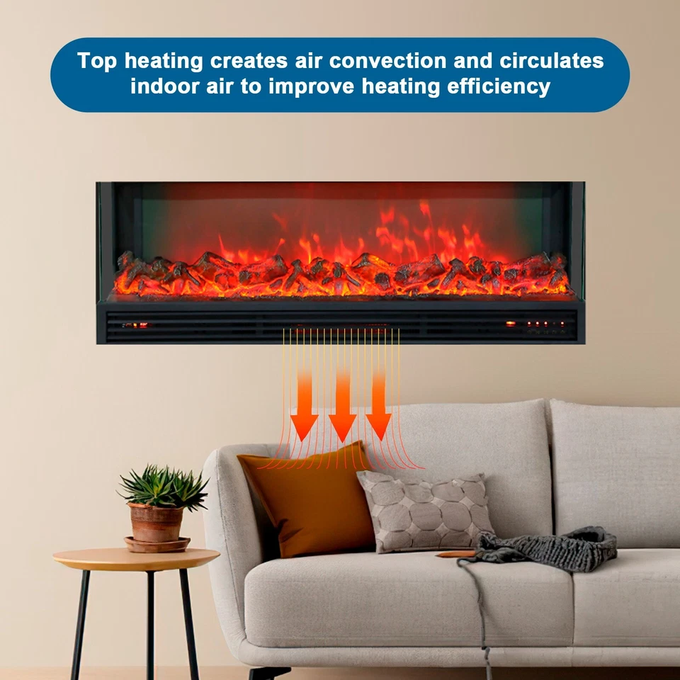 Chimenea Eléctrica 50" Calentador Montaje en Pared Chimenea Música 750/1500W Foto 4 de 4