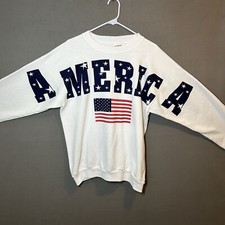 VTG AmericA Spellout Flag Crew Adult XL White Tultex Patriotic AOP