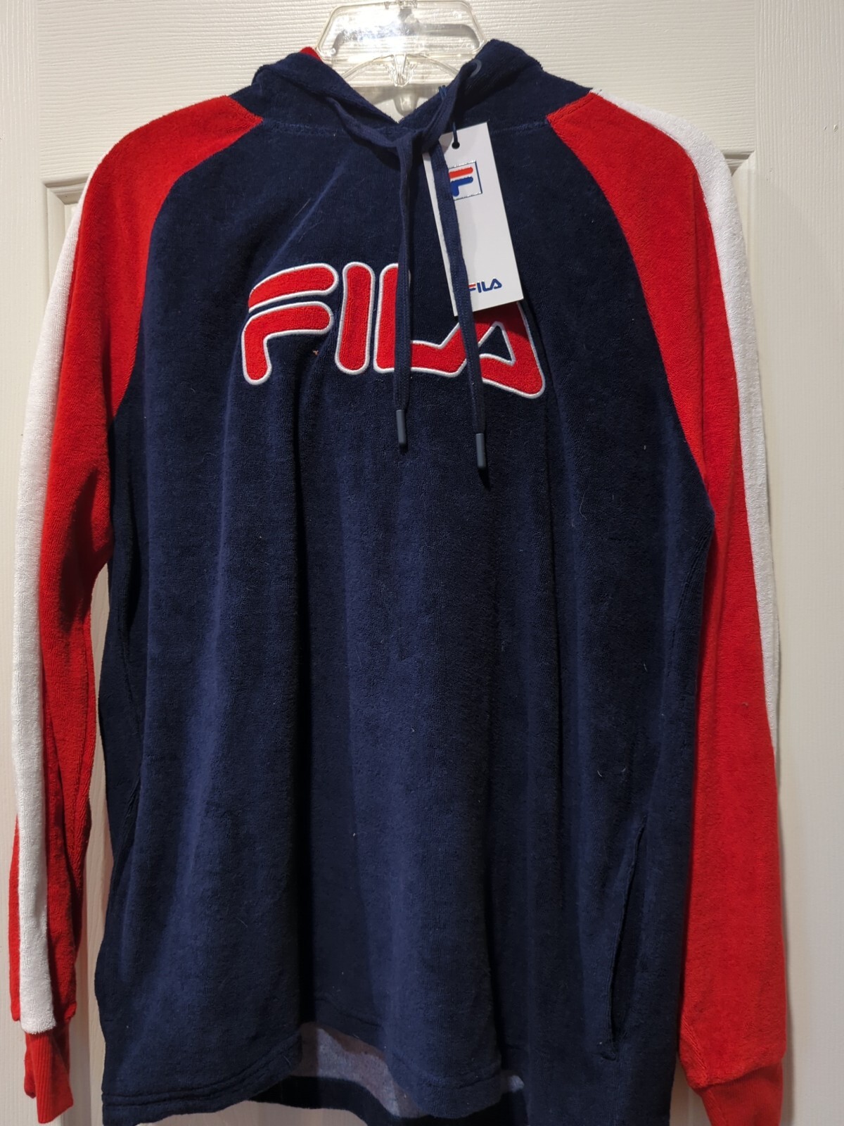 FILA Felpa con cappuccio donna French Terry rosso bianco blu L
