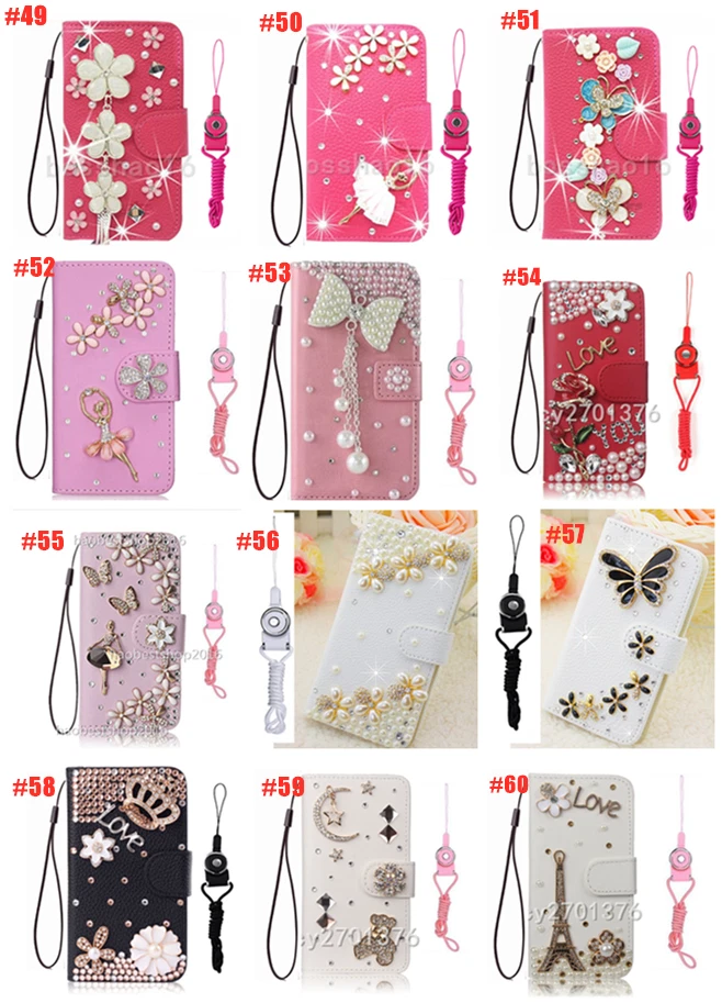 Bling Flip Leather Diamonds Crystals Wallet Women Rhinestones Phone Cases Covers - Image 4 of 4