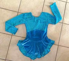 NEW GIRLS Turquoise VELVET Sequin FROZEN Competition Figure ICE SKATING Dress