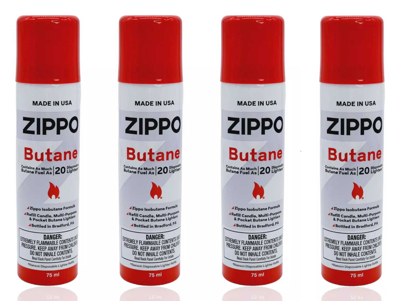 ZIPPO BUTANE FUEL 75 ml Lighter Fluid MADE IN USA PACK OF 4 packaging ...