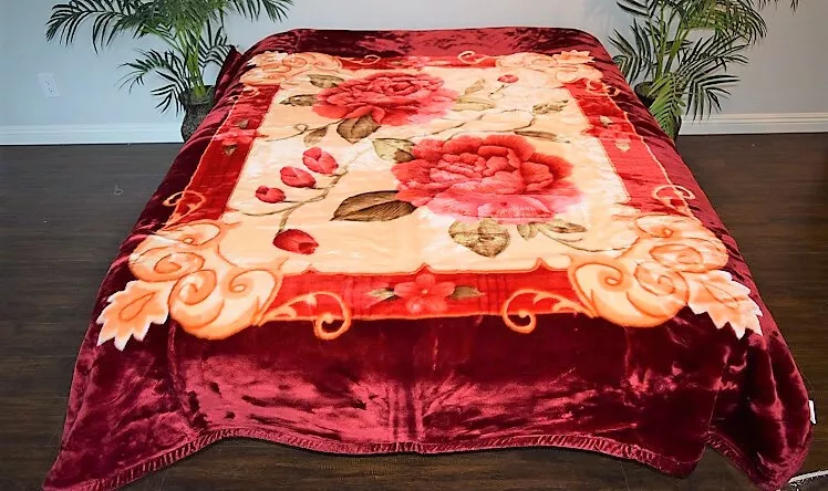 ☀️NEW 5 POUNDS SUPER SOFT QUEEN KOREAN MINK BLANKET Plush Floral Flowers Red