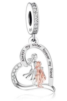 ALWAYS MY SISTER FOREVER MY FRIEND HEART CHARM GIFT   925 STERLING SILVER GIFT