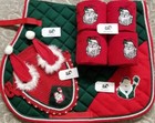 Horse English Christmas Santa Claus Saddle Pad Matching Fly Bonnet Polo Wrap Ear