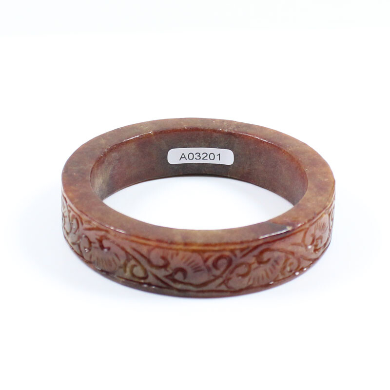 60mm Chinese Hand-carved Red Brown Jadeite Jade Gems Bangle
