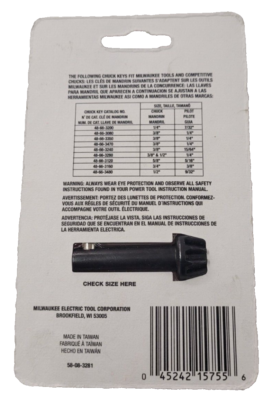 Milwaukee 48-66-3280 K32 Chuck Key Jacobs w/ 1/4