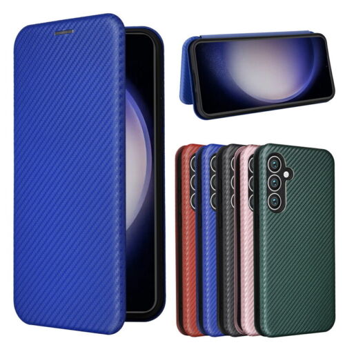 Case For Samsung Galaxy S23 Ultra S22 S21 S20 Carbon Fiber Leather Stand Cover - Picture 1 of 18