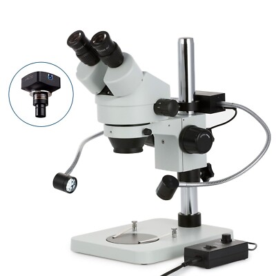 Amscope 7X-45X Trinocular Stereo Zoom Microscope +20MP Camera+Dual Gooseneck LED