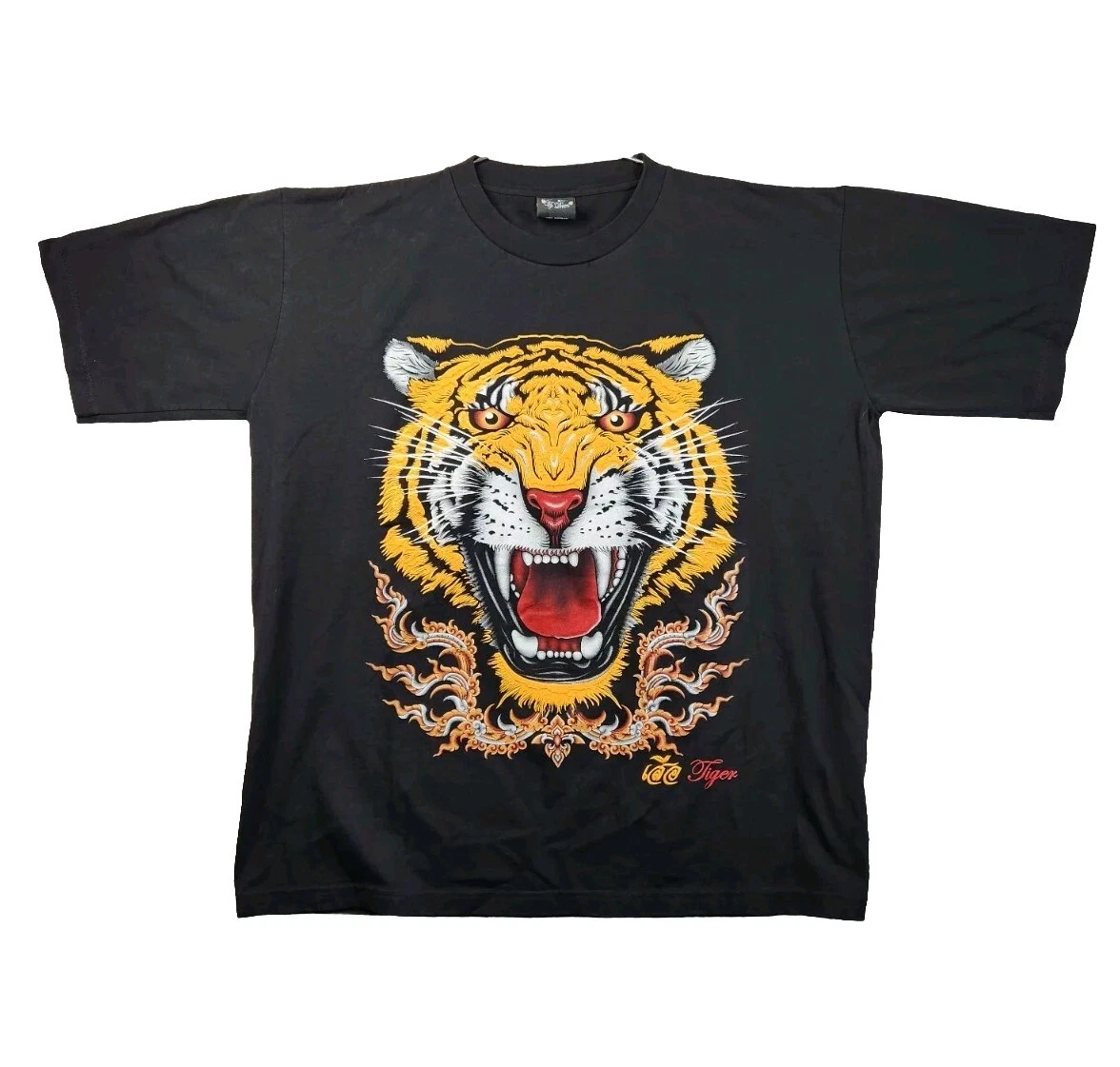 MD My Dream Tiger Animal Face Graphic Embossed Print T-Shirt Cotton Unisex 2XL