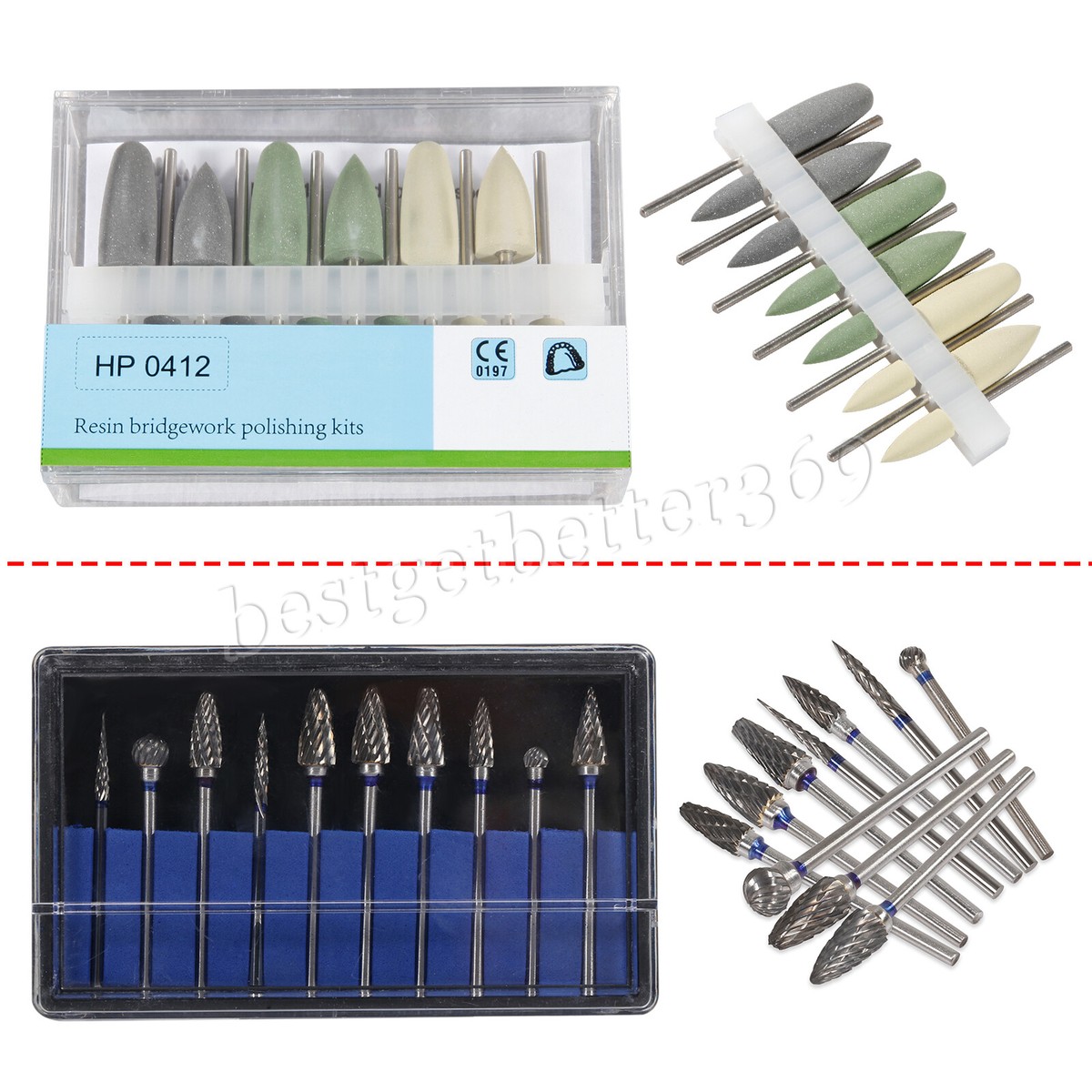 Kit De 5 Fraises De Polissage Pour Prothèses Dentaires AZDENT HP0412 - Tige Longue HP - Neuf