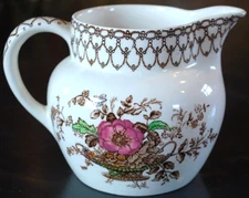 MILK JUG Antique VICTORIAN MYOTT & SON Transferware BONNIE DUNDEE Painted Flora