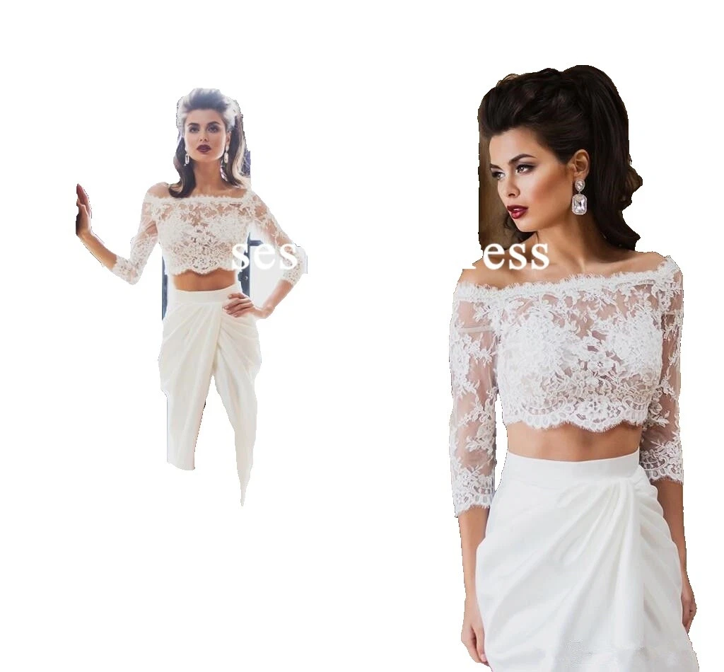 Columna de Encaje/vaina 3/4 vestidos de novia de manga