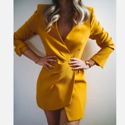 NWT Zara Limited edition Draped blazer dress gold yellow bloggers fav size  M | eBay