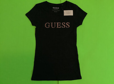 GUESS Los Angeles Women s Short Sleeve T-Shirt MEDIUM Black w/Gold Cotton NEW