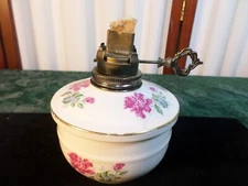 Beautiful Vintage Hand Painted Rose Designed Porcelain Base Oil Lamp w/Wick