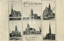 Our City Churches c.1910 Valparaiso IN Indiana Vintage Postcard COPY
