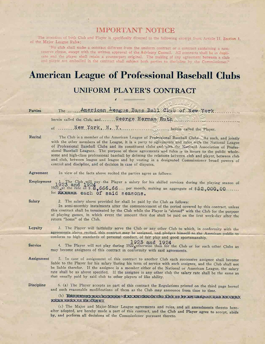 1919 Babe Ruth Signed Contract ALL 3 PAGES!! New York Yankees Replica SWAT