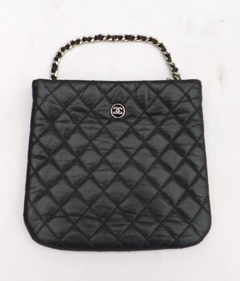 Chanel Uniform Quilted Bag Black Leather Zip Closure Short Strap Good  Condition