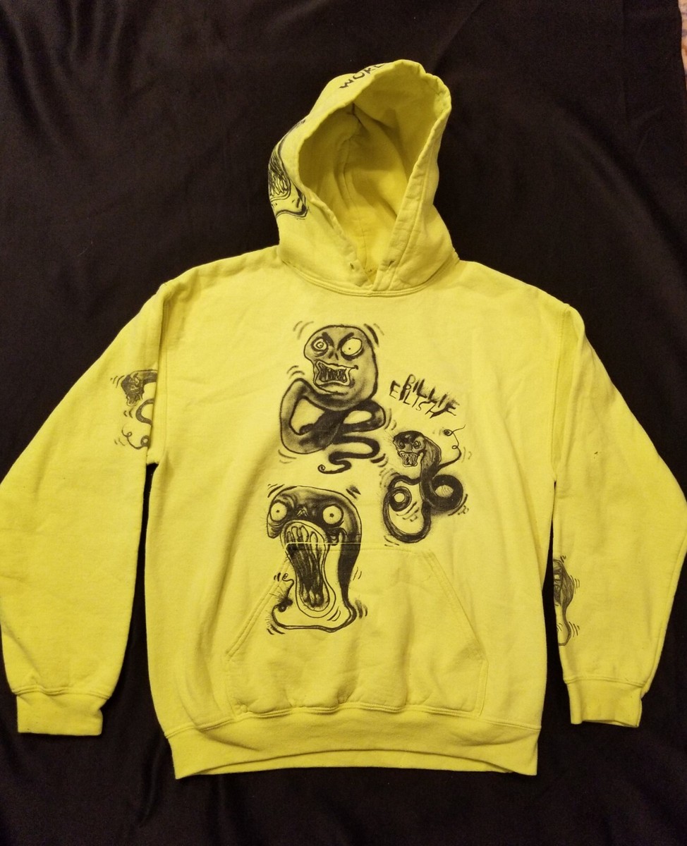 RARE Billie Eilish 2019 World Tour Sweatshirt Size M Neon Yellow Graffiti  Hoody