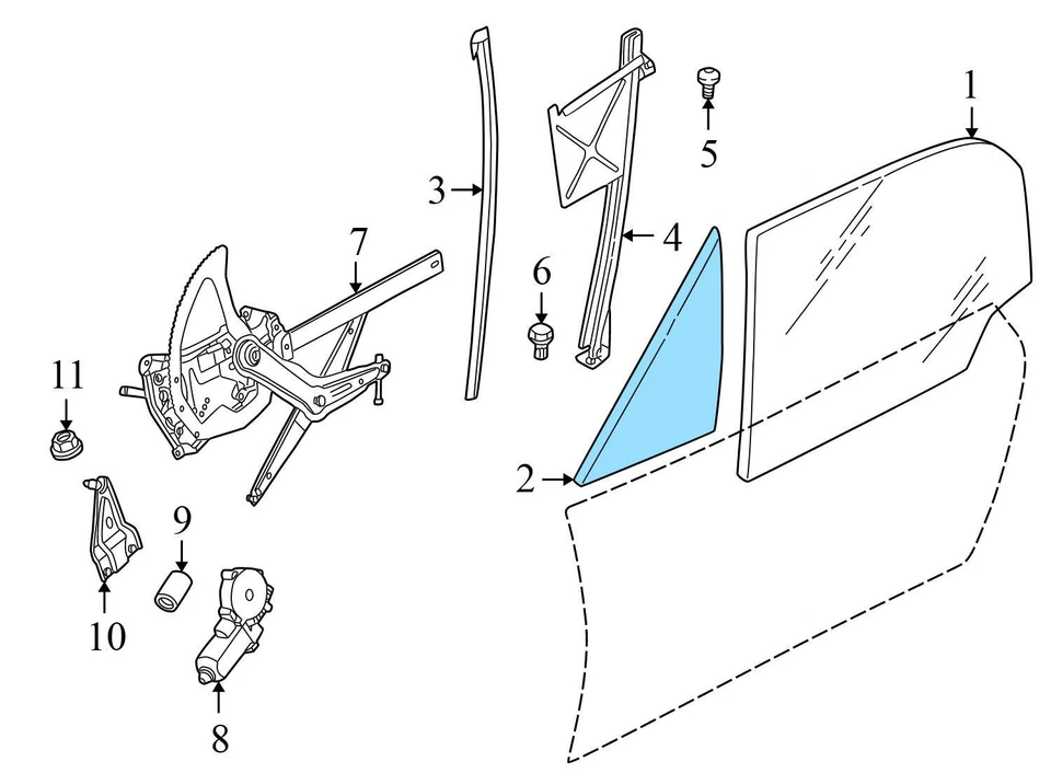 BMW Z3 1996-2002 - Puerta delantera derecha cuarto ventana cristal 8410162 Foto 3 de 4