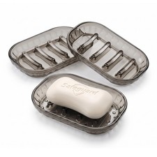 Smoky Gray Clear Soap Dish 3 Pack, Self Draining Bar Soap Holder with Raised ...