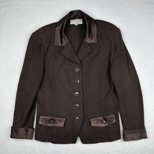 St. John Evening Knit Jacket Women  s Size 12 Blazer Wool Silk Button Up Brown