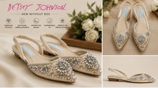 Betsey Johnson White Satin Beaded Rhinestone Pointed Toe Ballet Flats