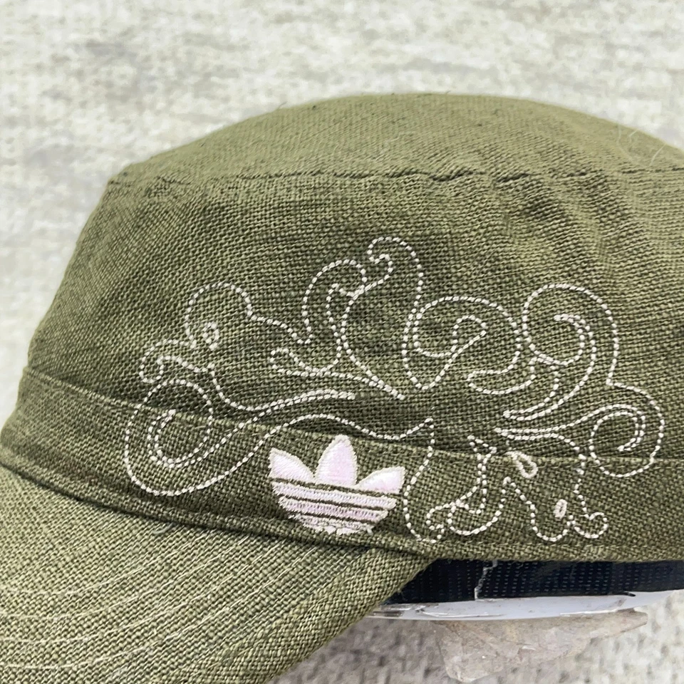 De colección Y2K Adidas Sombrero Gorra Correa Trasera Verde Oliva Lino Trifolio Mujeres Damas Foto 3 de 4