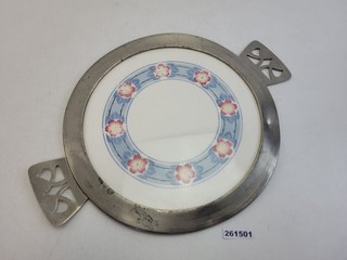 Tortenplatte BMF Germany 1345 Keramik Metallgriff Blumenmotiv Jugendstil #261501