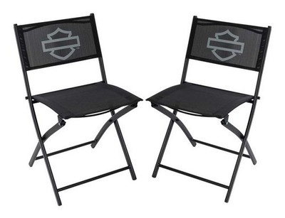 Harley-Davidson Open Bar & Shield Folding Bistro Chair Set, Black Metal
