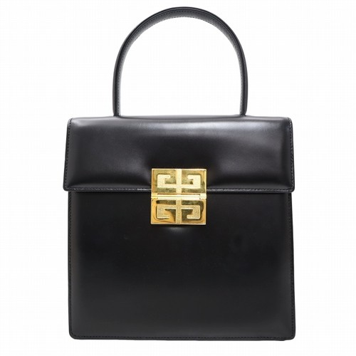 GIVENCHY Vintage Cow Leather Logo Hardware Handbag Black Ladies